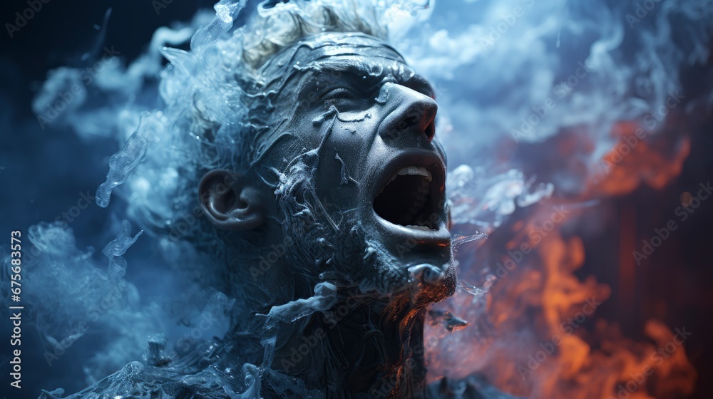 Fototapeta premium Frozen Man Trembles Cold Has Red, Ultra Bright Colors, Background Images , Hd Wallpapers