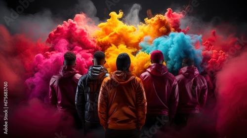 Group Four People Student Warm Clothes  Ultra Bright Colors  Background Images   Hd Wallpapers