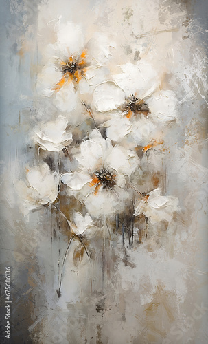 Abstract golden oil painting flower art painting, modern simple hand-painted flower hanging painting
