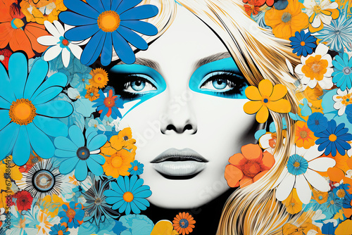 Abstract woman portrait in pop art style. Modern colorful painting