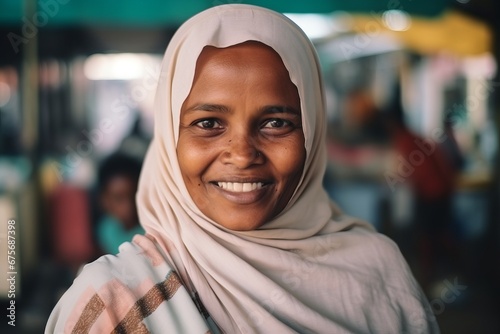 Portrait of a young muslim woman smiling at the camera. photo