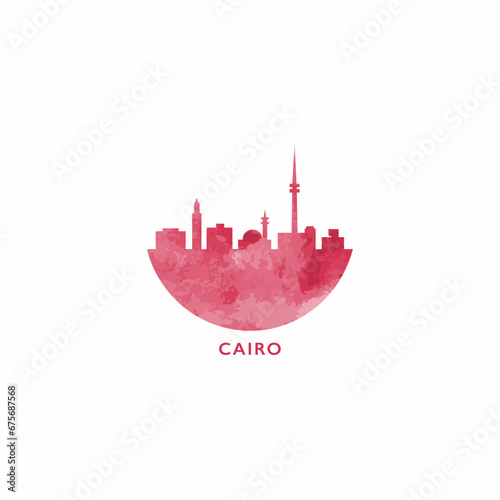 Cairo watercolor cityscape skyline city panorama vector flat modern logo, icon. Egypt town emblem concept with landmarks and building silhouettes. Isolated stamp style graphic