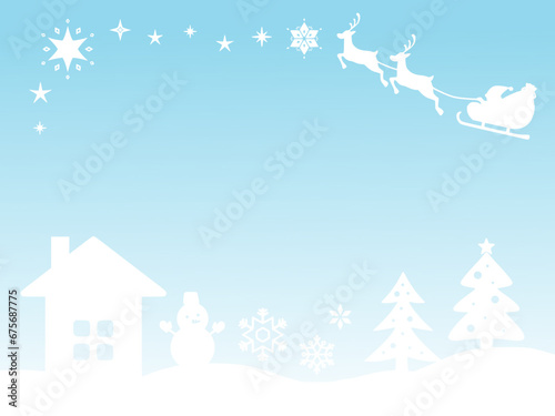 クリスマスのライトブルーのグラデーション背景 かわいいクリスマス風景のイラスト © lapana