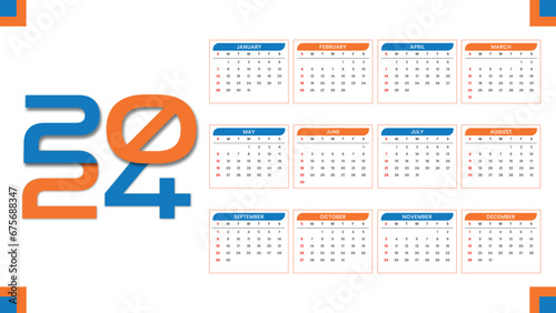  stylish 2024 new year calendar design template a full page design vector