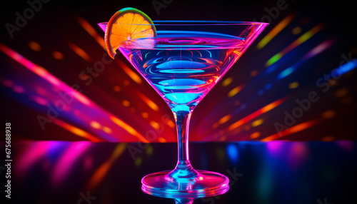 a colorful drink with neon lights