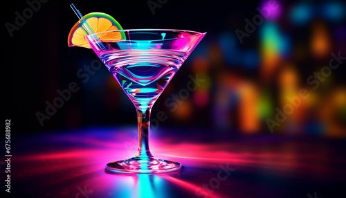 a colorful drink with neon lights