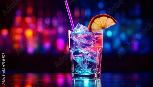 a colorful drink with neon lights