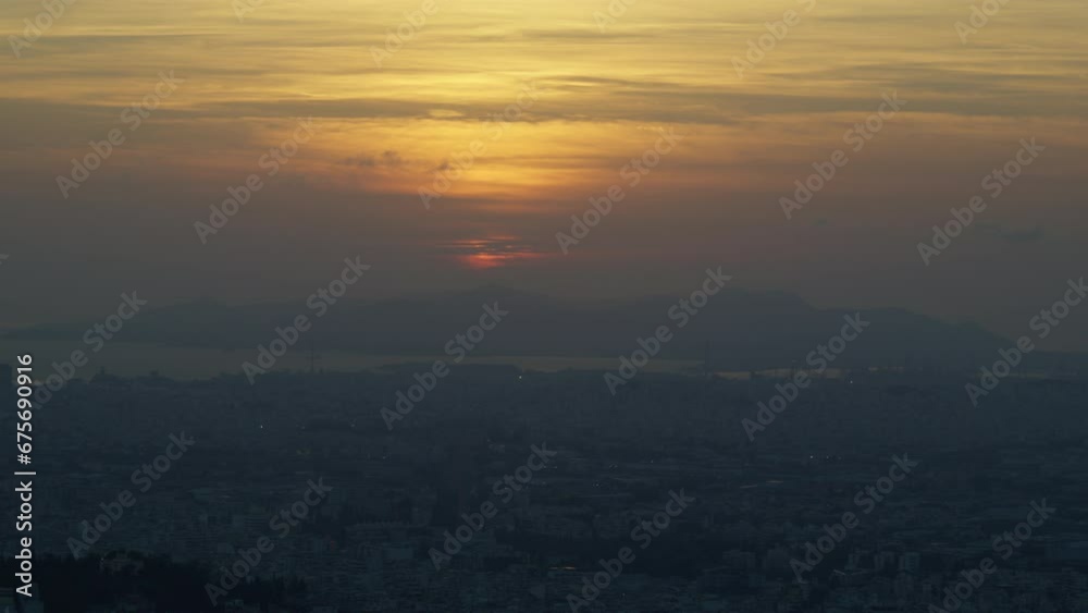 Sunset horizon over Athens with serene sky. Sunset horizon over Athens with serene sky.