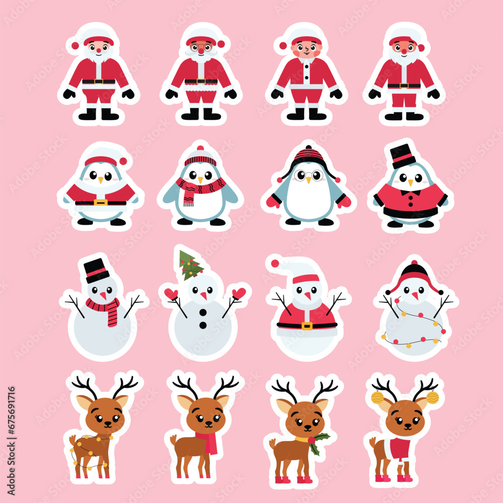 Naklejka premium Cute Christmas Character Set