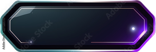 Futuristic horizontal frame, illustration for web design isolated on black background. Neon game element for ui interface, digital sci fi drawing. Abstract ripped form photo