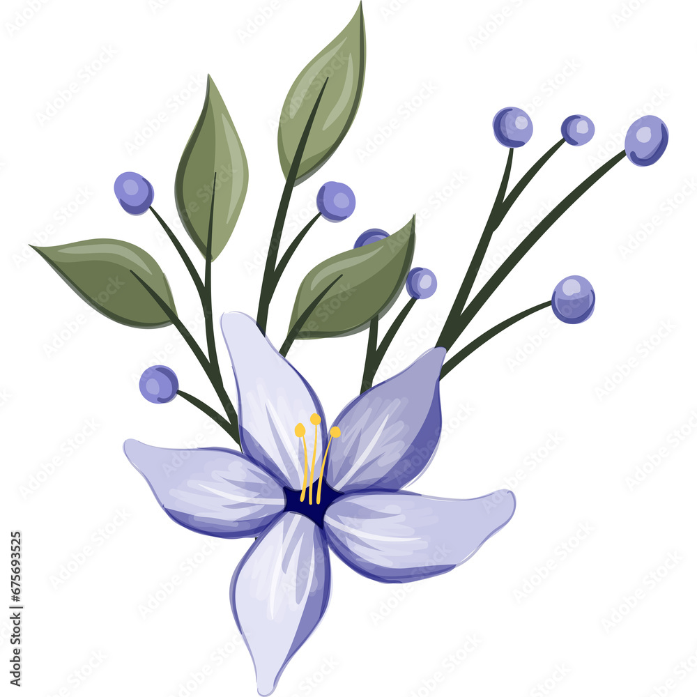 Blue Floral Watercolor Illustration PNG Transparent Background