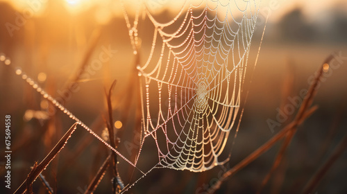spider web in the morning dew,Cold dew condensing on a spider web photo