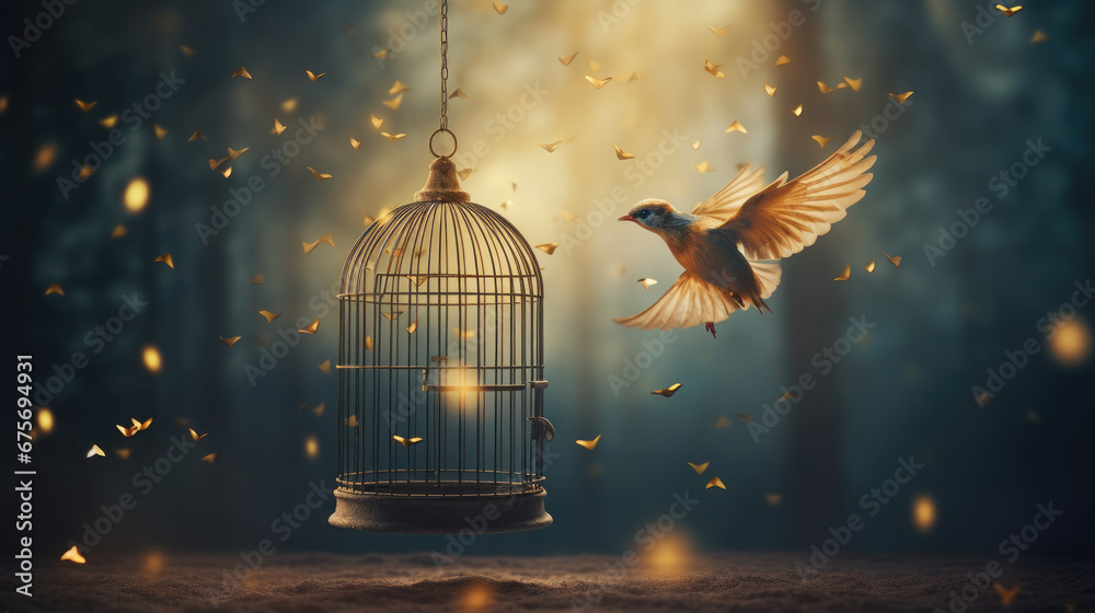 Bird cage empty, bird escape, freedom concept,Escaping from the cage ...