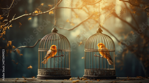 Bird cage empty, bird escape, freedom concept,Escaping from the cage © Planetz