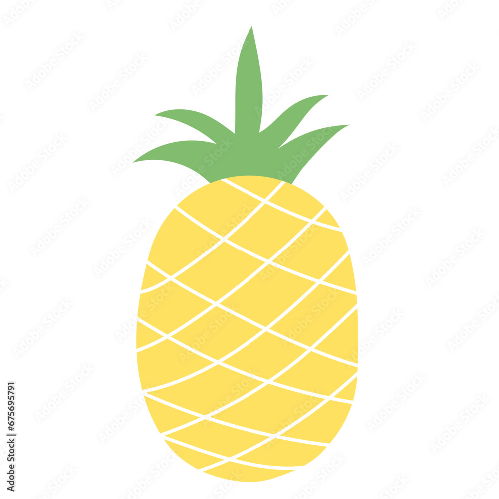 Pineapple icon.Tropical fruit symbol isolated on white background.Hand draw doodle ananas graphic vector illustration.