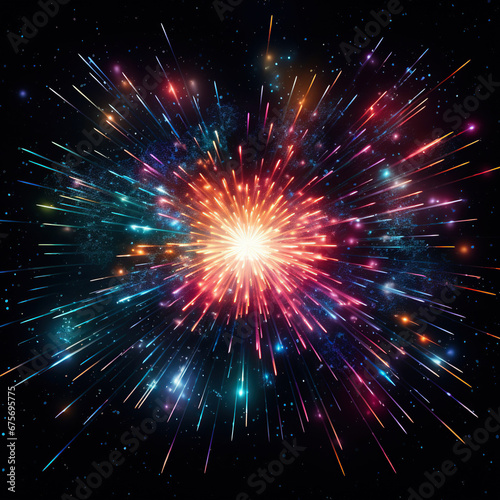 Colorful fireworks in the night sky. Vector illustration of fireworks. 