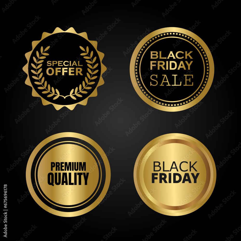 Vector set of Special Offer Badges, Black Friday and Premium Quality with gold color design Vector set of Special Offer Badges, Black Friday and Premium Quality with gold color design