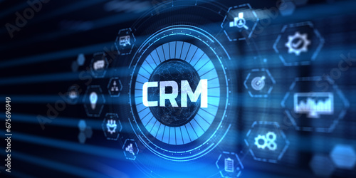 CRM Customer relationship management software system. Business technology concept.