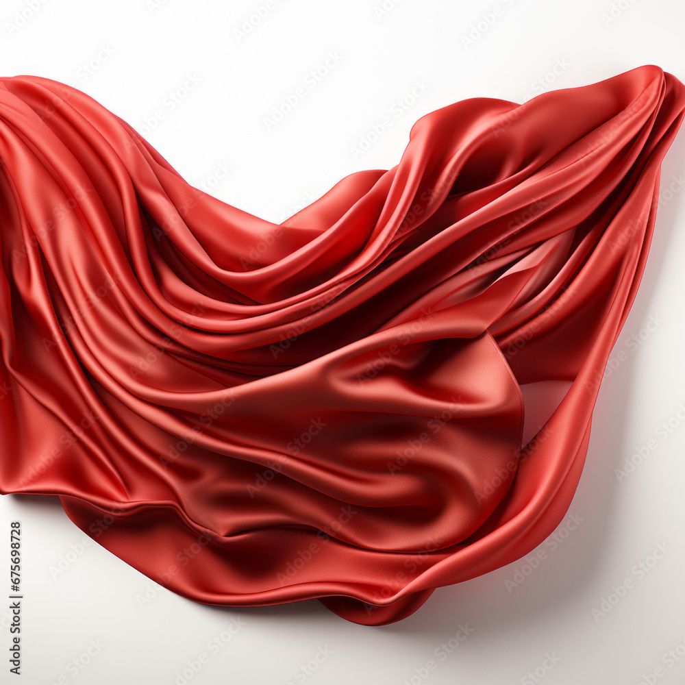 nice reflective red silk fabric cloth flying in air with heart shape white background nice reflective red silk fabric cloth flying in air with heart shape white background