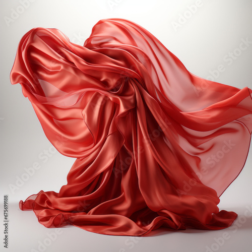 nice reflective red silk fabric cloth flying in air with heart shape white background " ai generated "