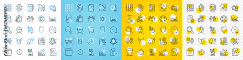 Vector icons set of Certificate, Density and Charging time line icons pack for web with Full rotation, Coronavirus, Report outline icon. Calendar, Consumption growth, Fingerprint pictogram. Vector