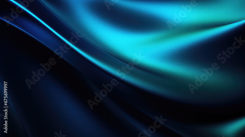 Abstract dark background. Silk satin fabric. Navy blue green, Elegant background with space for design. Soft wavy folds. Abstract Background with 3D Wave Bright blue , Christmas, birthday, anniversary