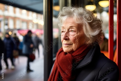 Portrait of a senior woman in the city. Shallow depth of field.