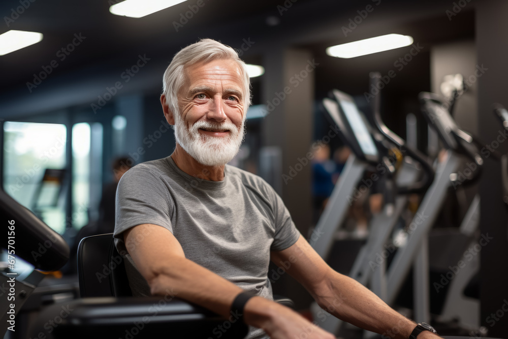 portrait of smiling senior man at gym while looking at camera. Healthy lifestyle