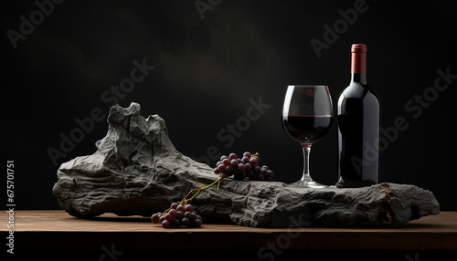 wine glass and bottle on a wooden table