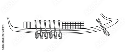 Line art vector of ancient pharaoh Khufu ship drawing in black and white