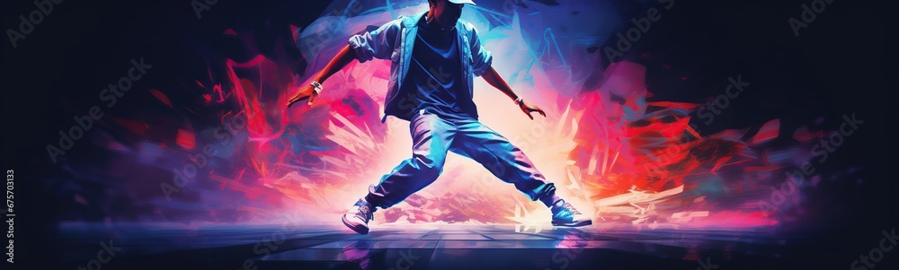 hip hop dancer on blurred background, hip hop background illustration, Generative Ai  - obrazy, fototapety, plakaty 