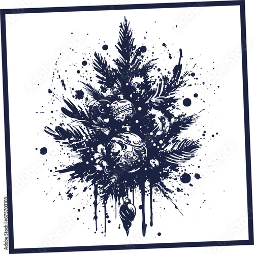 Vector stencil displaying an abstract New Year tree, perfect for embossing on New Year cards, gift packaging, envelopes, and invitations