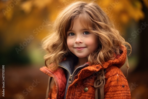 Portrait of a cute little girl in the autumn park. Autumn fashion.