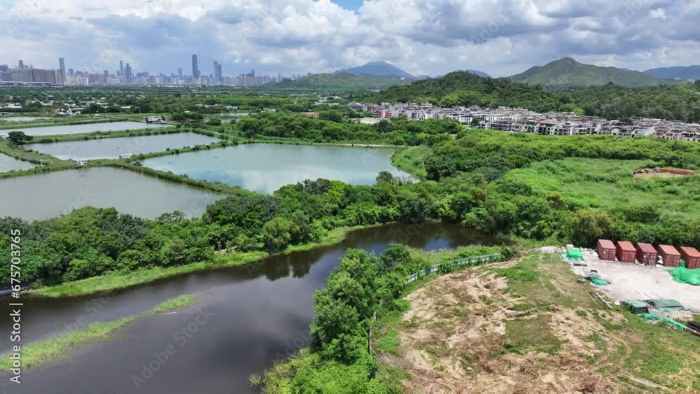 Marshes Nature Reserve wetland Countryside in New Territories Hong Kong Northern Metropolis Development, Drone Aerial Skyview of Fish Pond in Nam Sang Wai San Tin Mai Po Lok Ma Chau Yuen Long near bor Marshes Nature Reserve wetland Countryside in New Territories Hong Kong Northern Metropolis Development, Drone Aerial Skyview of Fish Pond in Nam Sang Wai San Tin Mai Po Lok Ma Chau Yuen Long near bor