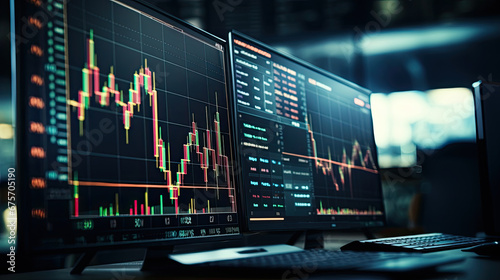 Crypto exchange market chart, Stock market data on the LED display. Business analysis concept