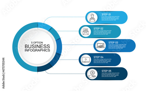 Business infographic. Organization chart with 5 options. Vector template