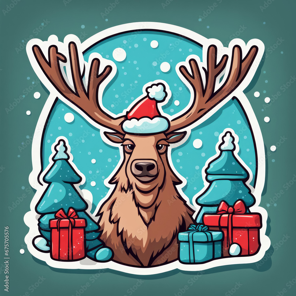 Fototapeta premium Weihnachten mit Tieren, Sticker, generated image