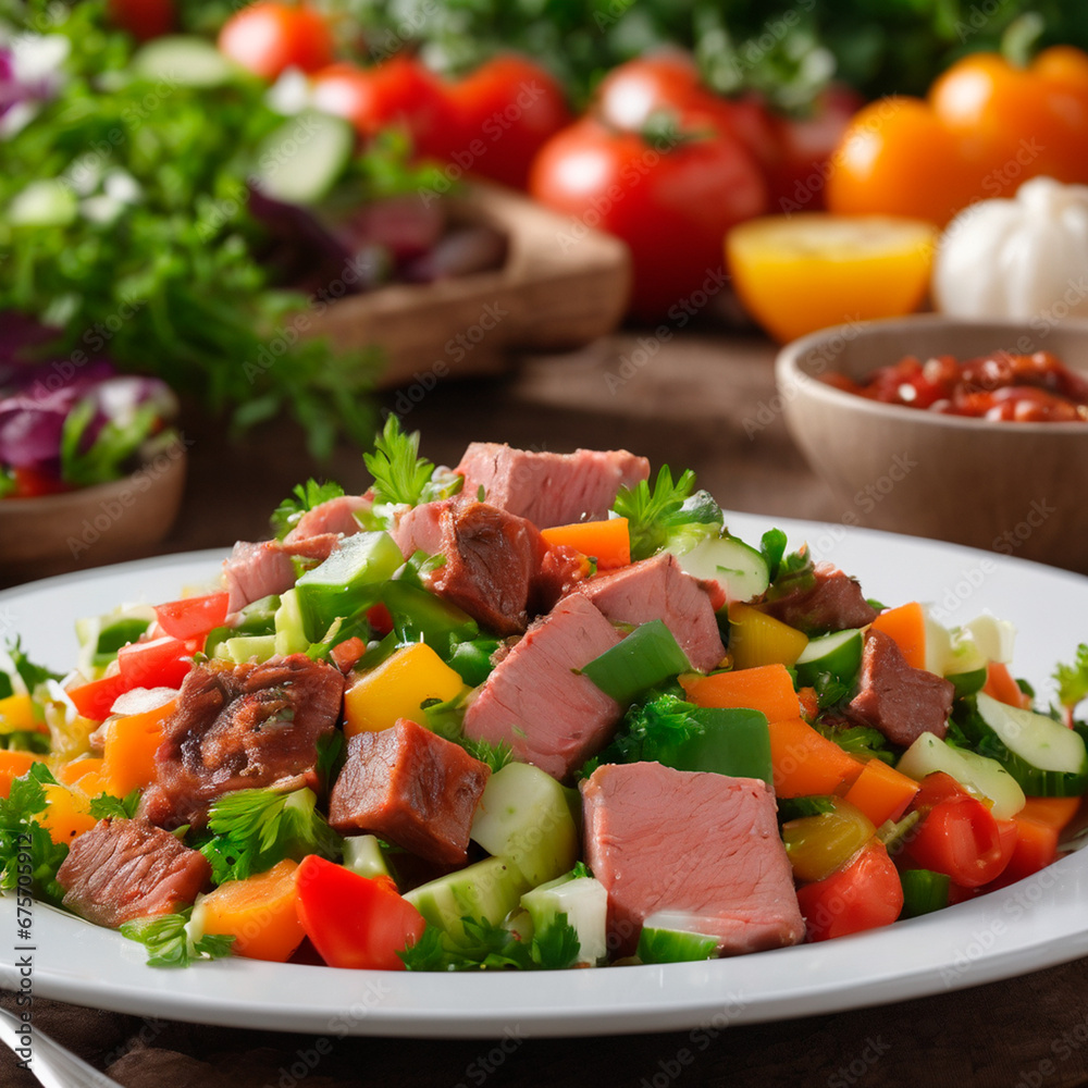 vegetable salad with stewed meat vegetable salad with stewed meat