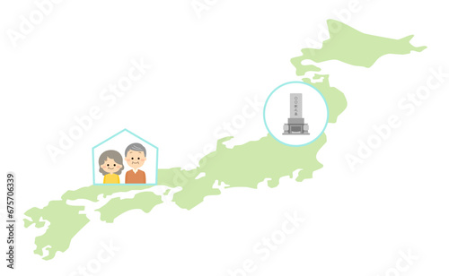老夫婦が住む場所とお墓のある場所