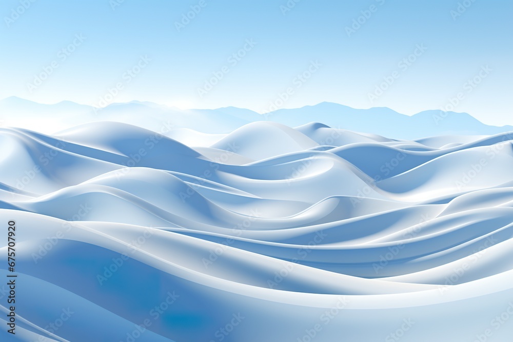 Naklejka premium a blue hill, surrealistic biomechanics, photo-realistic landscapes, streamlined forms, light blue and white, dreamy landscapes