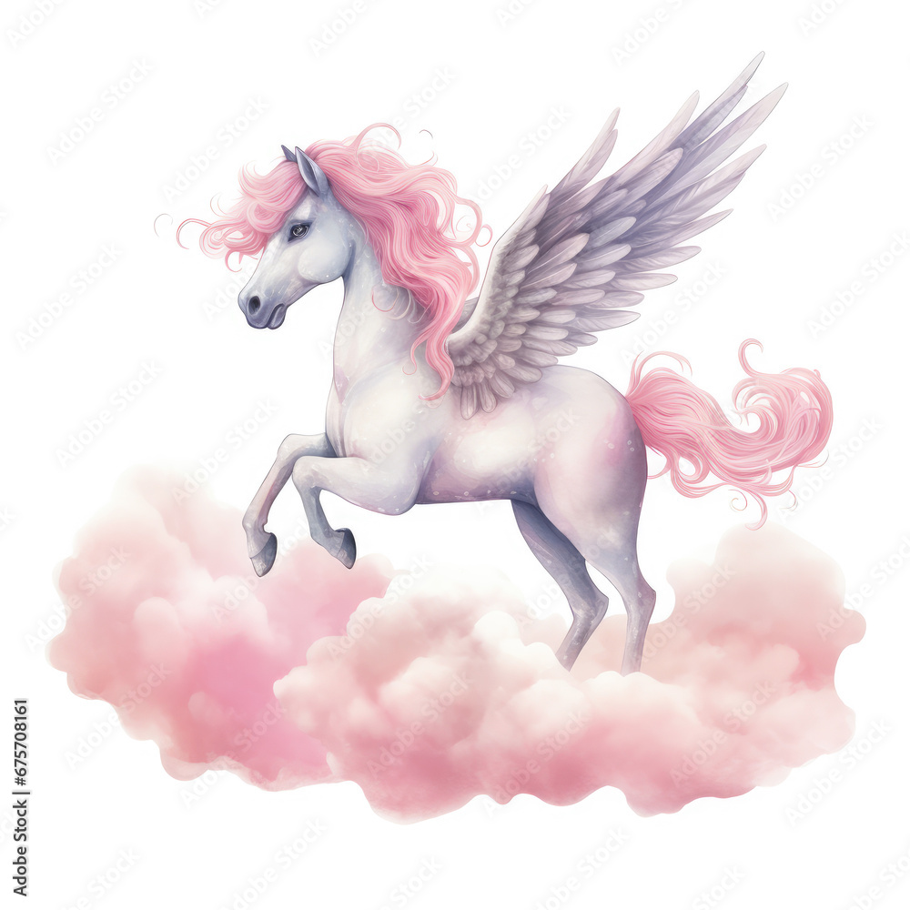 Pink Unicorn Above The Clouds Illustration, Generative Ai Pink Unicorn Above The Clouds Illustration, Generative Ai