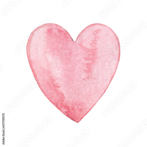 Watercolor hand drawn pink heart. Symbol of love.