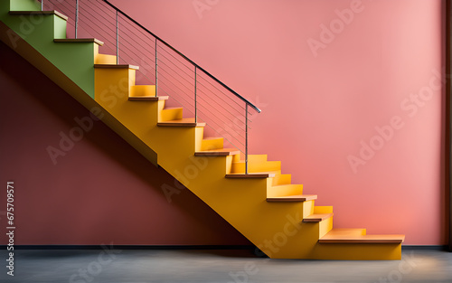 A photo od wall with staircase and handrail