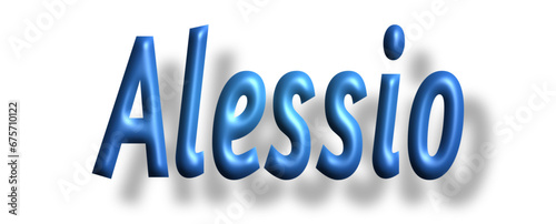 Alessio - writen name - lettering - light blue color, embossed tubular font, transparent background, holiday party design, vector project	