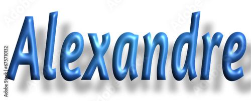 Alexandre  - writen name - lettering - light blue color, embossed tubular font, transparent background, holiday party design, vector project