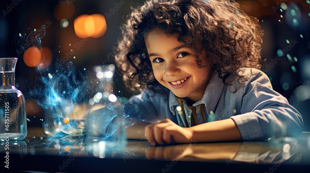 A child conducts a chemical experiment A child conducts a chemical experiment