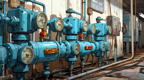 Illustration of water pipes with pressure display