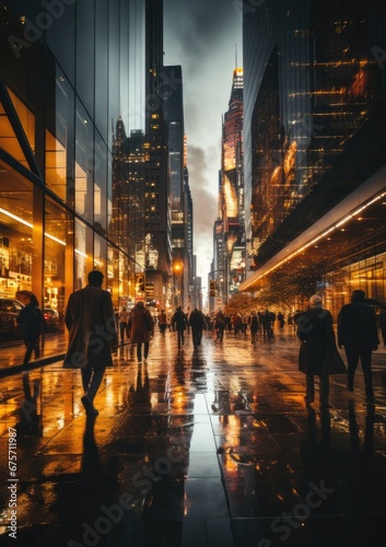 Creative ultra wide angle photography of New York City streets, high blur, long exposure photography, cinematic © koplesya