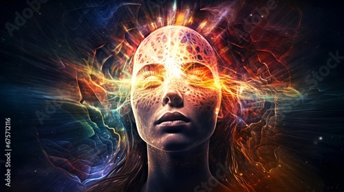Awakening the Superpower Within: Vibrant Human Form Radiating Cosmic Consciousness Self-Discovery 