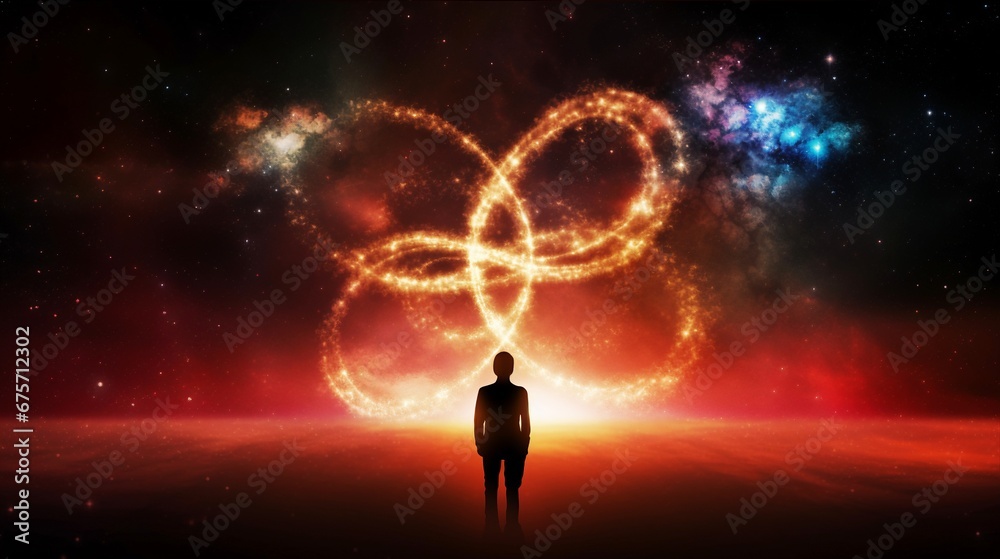 Obraz premium Awakening the Superpower Within: Vibrant Human Form Radiating Cosmic Consciousness Self-Discovery 